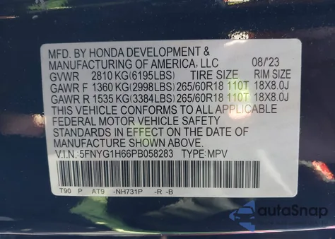 2023 Honda Pilot Awd Trailsport z USA, uszkodzony, nr VIN 5FNYG1H66PB058283